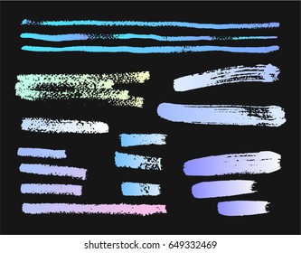 Hand drawing brush stroke. Set of black paint, ink brushes, lines. Isolated watercolor stain