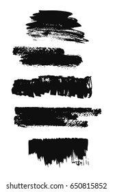 Hand drawing brush stroke. Set of black paint, ink brushes, lines. Isolated watercolor stain