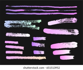 Hand drawing brush stroke. Set of black paint, ink brushes, lines. Isolated watercolor stain