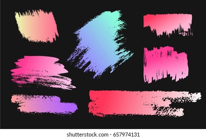Hand drawing brush stroke. Set of black paint, ink brushes, lines. Isolated watercolor stain.