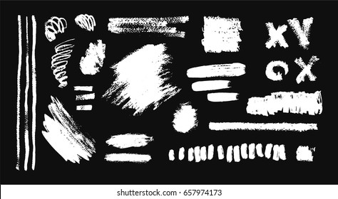 Hand drawing brush stroke. Set of black paint, ink brushes, lines. Isolated watercolor stain.