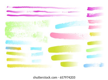 Hand drawing brush stroke. Set of black paint, ink brushes, lines. Isolated watercolor stain.