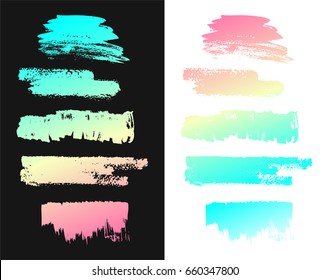 Hand drawing brush stroke. Set of black paint, ink brushes, lines. Isolated watercolor stain.