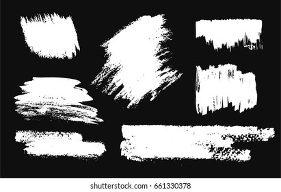 Hand drawing brush stroke. Set of black paint, ink brushes, lines. Isolated watercolor stain.