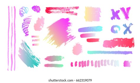 Hand drawing brush stroke. Set of black paint, ink brushes, lines. Isolated watercolor stain.