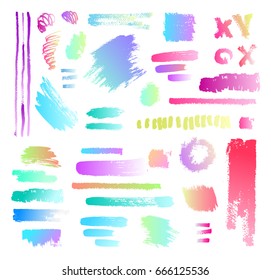 Hand drawing brush stroke. Set of black paint, ink brushes, lines. Isolated watercolor stain.