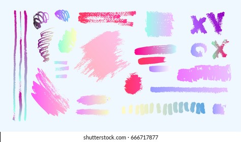 Hand drawing brush stroke. Set of black paint, ink brushes, lines. Isolated watercolor stain.