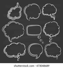 hand drawing bubble speech collection on chalkboard background