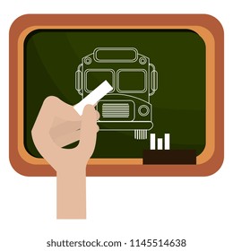 hand drawing bus in chalkboard with chalk