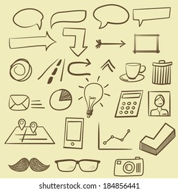 Hand drawing business computer icons set, vector format