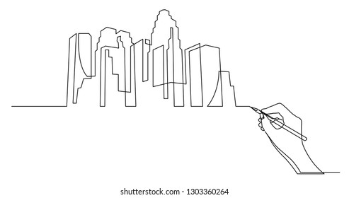 hand drawing business concept sketch of big city skyline