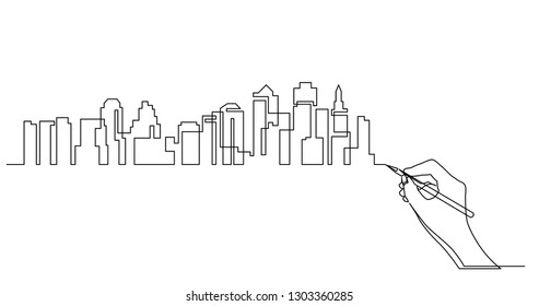 hand drawing business concept sketch of city skyscrapers skyline