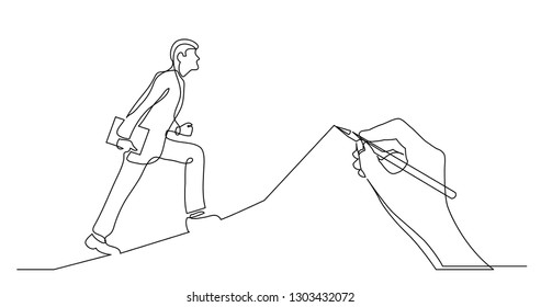 hand drawing business concept sketch of man climbing on corporate career ladder