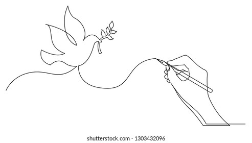 hand drawing business concept sketch of peace dove with brunch