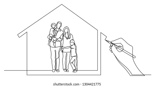 Hand Drawing Business Concept Sketch Of Happy Family Home