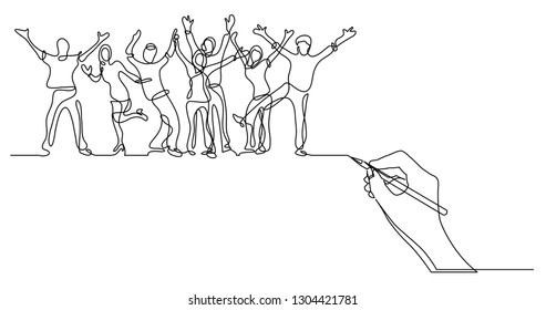 Hand Drawing Business Concept Sketch Of Team Building Event Crowd