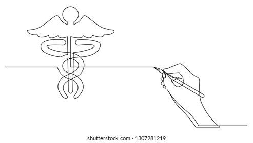 hand drawing business concept sketch of healthcare caduceus symbol