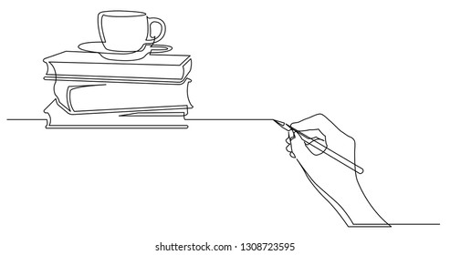 hand drawing business concept sketch of books cup of tea