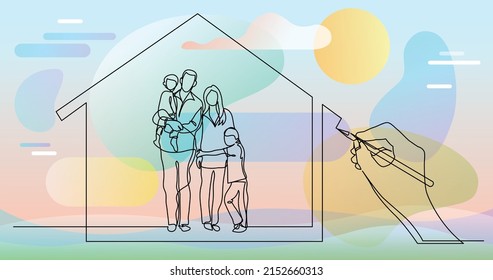 Hand Drawing Business Concept Sketch Of Happy Family Home