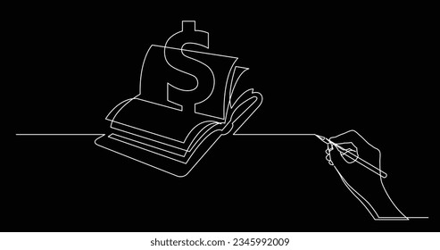 hand drawing business concept sketch of open notebook with dollar sign