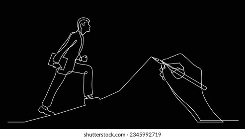 hand drawing business concept sketch of man climbing on corporate career ladder