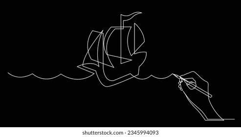 hand drawing business concept sketch of tall ship sailing on sea