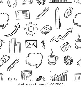 hand drawing business icons in seamless pattern
