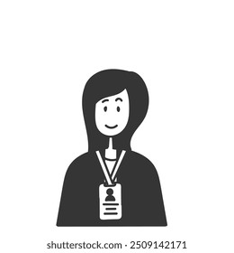 hand drawing business woman with employee id card illustration doodle