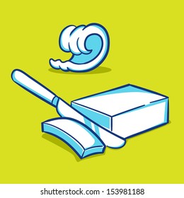 Hand drawing of a butter curls and butter block, vector illustration