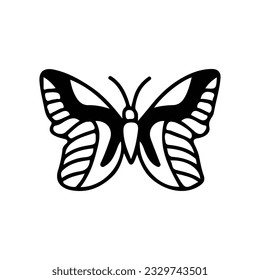 Hand drawing butterfly in black and white, suitable for butterfly logos, butterfly silhouettes.
