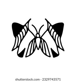 Hand drawing butterfly in black and white, suitable for butterfly logos, butterfly silhouettes.