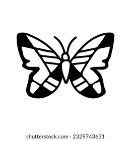 Hand drawing butterfly in black and white, suitable for butterfly logos, butterfly silhouettes.