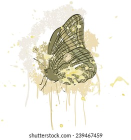 hand drawing butterfly on smeared paint brush
