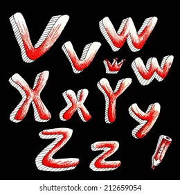 hand drawing by color pencils a vector set of letters