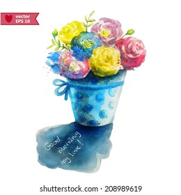 Hand drawing by water color vector a bunch of flowers