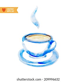 Hand drawing by water color a cup of tea