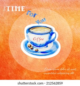 hand drawing by water color a cup of coffee