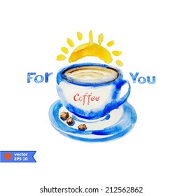 hand drawing by water color a cup of coffee
