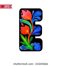  hand drawing by water color a letter "E"