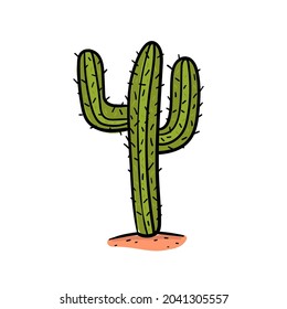 Hand drawing cactus in desert vector.