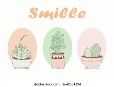 Hand drawing cactus, doodle cactus, cute cactus set