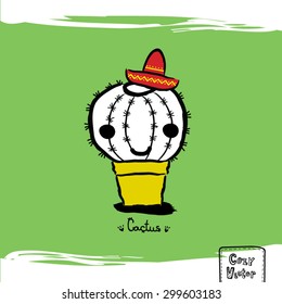 Hand drawing cactus logo cartoon vector.