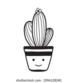 Hand drawing of a cactus. Vector black line illustration.