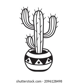 Dibujo manual de un cactus. Ilustración de la línea negra del vector.