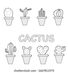Hand drawing cactuses collections simple line design