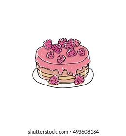 Hand drawing Cake with berry isolated on a white background. Birthday cake.Vector illustration.