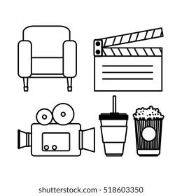 hand drawing camera clapper soda couch popcorn