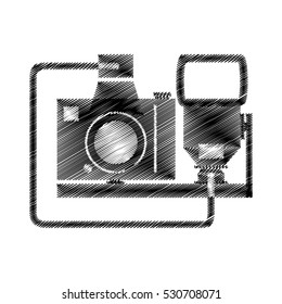 hand drawing camera photographic with flash vector illustration eps 10