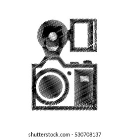 hand drawing camera photographic with flash vector illustration eps 10
