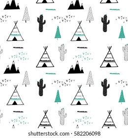 Hand drawing camp elements seamless pattern vector.	